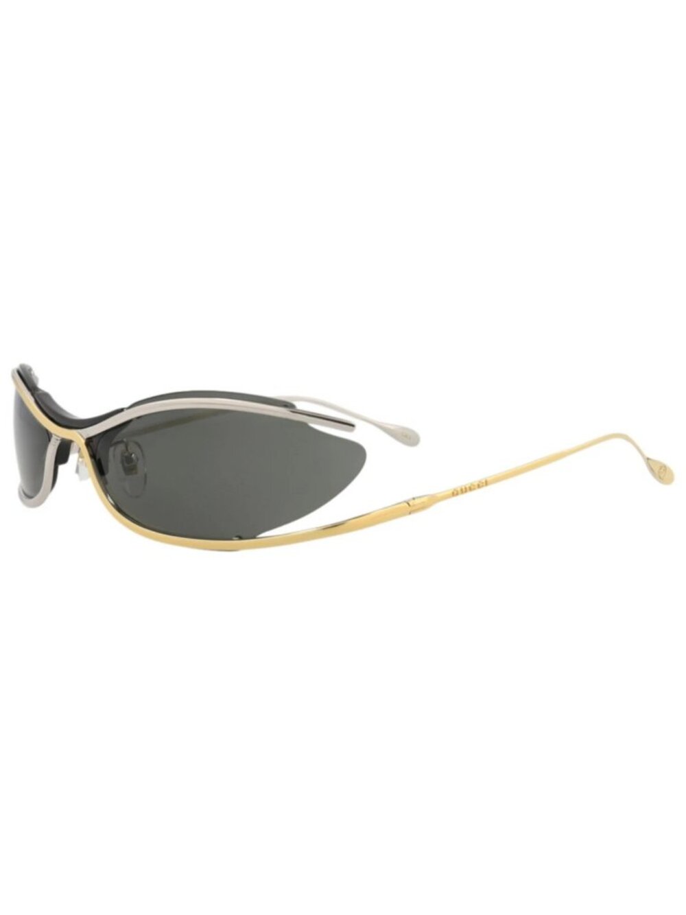 New Gucci Women's Sunglasses Shield Wrap Metal Frame Mens Gold Gold Grey